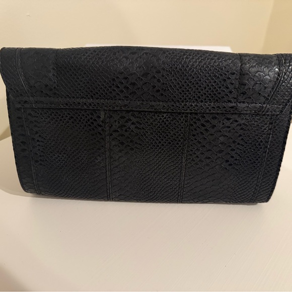 Cache Black Python-Embossed Convertible Clutch with Gold Hardware - Picture 3 of 5